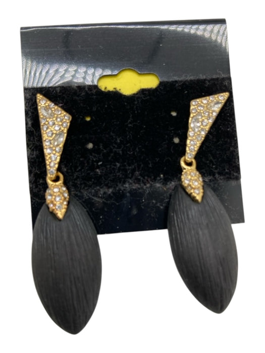 Alexis Bittar Gold & Black Crystal Post Back Dangle oval Triangle Earrings Gold & Black