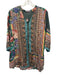 Johnny Was Size M Brown, Turquoise & Multi Silk 3/4 Sleeve Floral & Abstract Top Brown, Turquoise & Multi / M