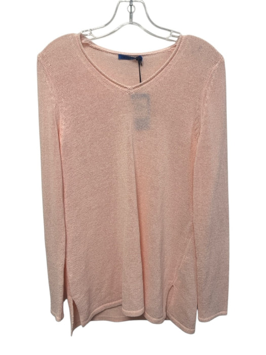J. McLaughlin Size M Light Pink Cotton Blend V Neck Open Knit Sweater Light Pink / M