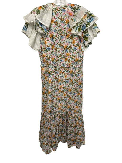 Farm Rio Size S White, Green & Multi Cotton Tiered Ruffle Cap Sleeve Maxi Dress White, Green & Multi / S