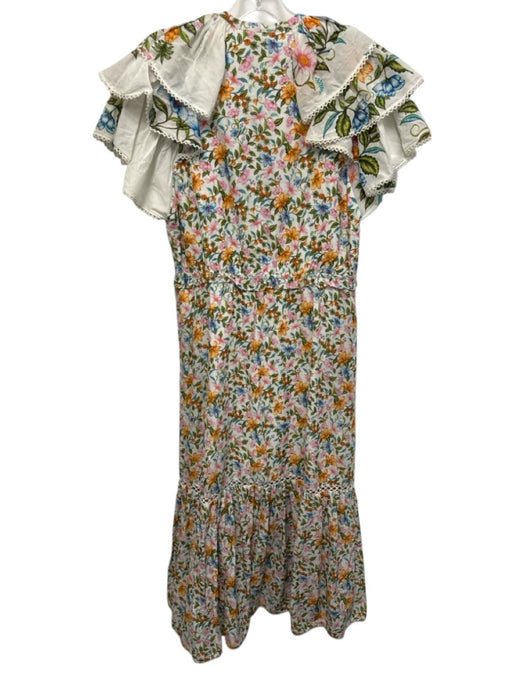 Farm Rio Size S White, Green & Multi Cotton Tiered Ruffle Cap Sleeve Maxi Dress White, Green & Multi / S