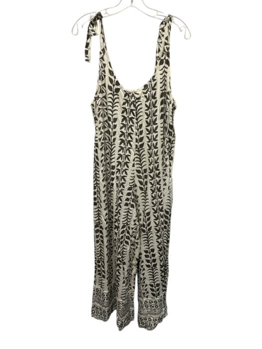 Talisman Size L Brown Cream & Black Cotton Sleeveless Abstract Leaves Jumpsuit Brown Cream & Black / L