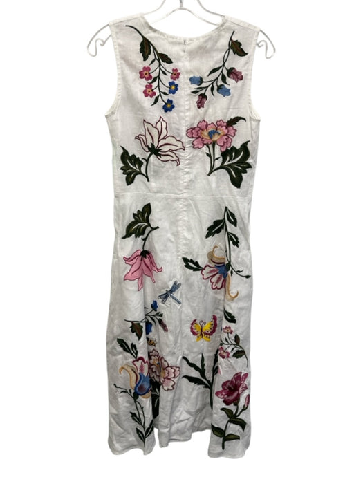 Fanm Mon Size XS White, Pink & Multi Linen Sleeveless Floral Embroidery Dress White, Pink & Multi / XS