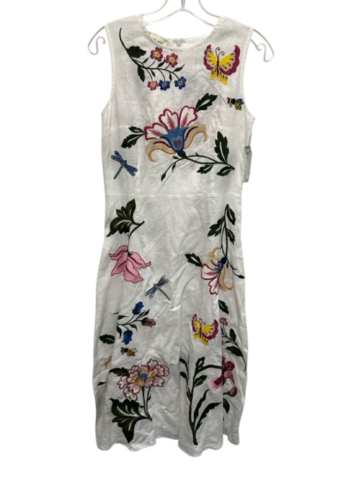 Fanm Mon Size XS White, Pink & Multi Linen Sleeveless Floral Embroidery Dress White, Pink & Multi / XS