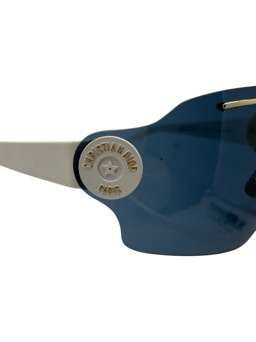 Christian Dior White, Blue & Gold Acetate Large lens Blue Lens Sunglasses White, Blue & Gold
