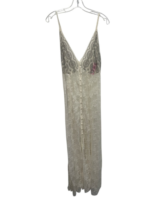 Intimately Free People Size Large Gray & Cream Nylon Blend Spaghetti Strap Dress Gray & Cream / Large