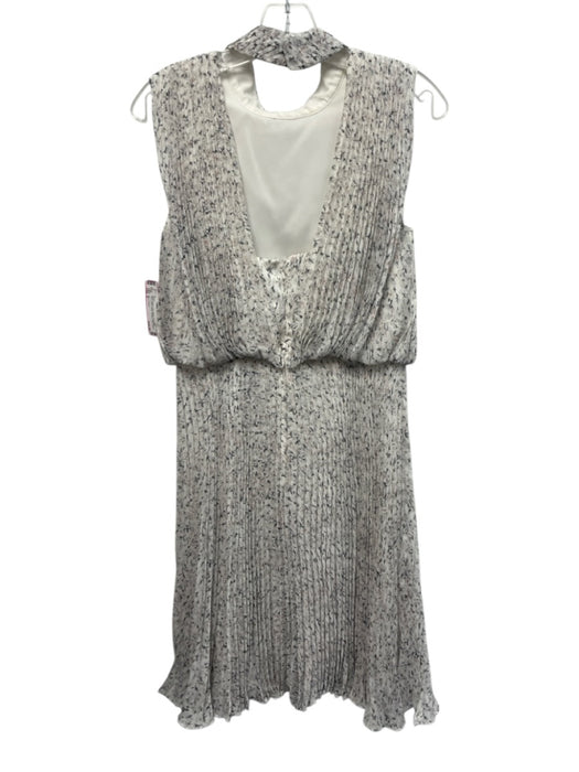 Mikael Aghal Size 6 White, Pink, Black Polyester Sleeveless Floral Pleated Dress White, Pink, Black / 6