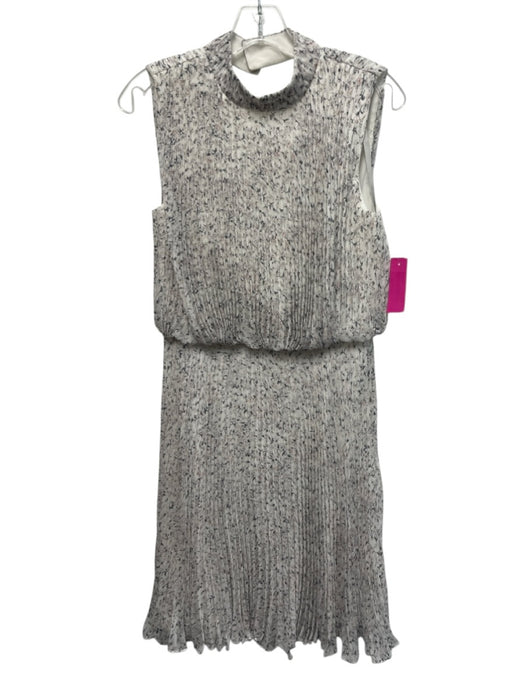 Mikael Aghal Size 6 White, Pink, Black Polyester Sleeveless Floral Pleated Dress White, Pink, Black / 6