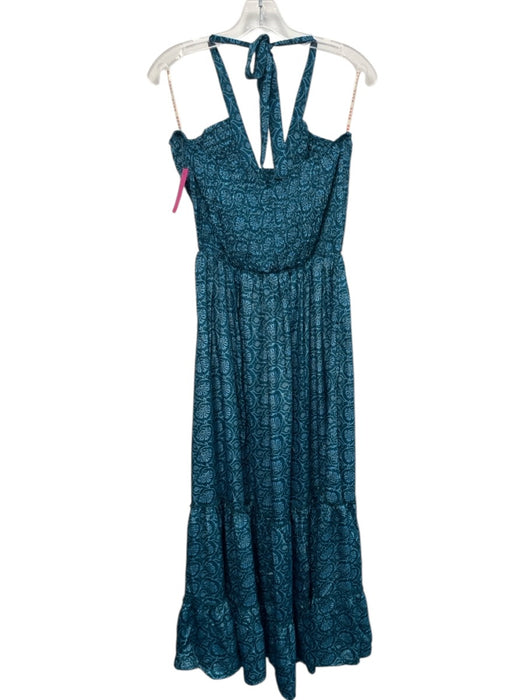 Raga Size Medium Blue, Green, Yellow Polyester Halter Tie Neck Floral Maxi Dress Blue, Green, Yellow / Medium