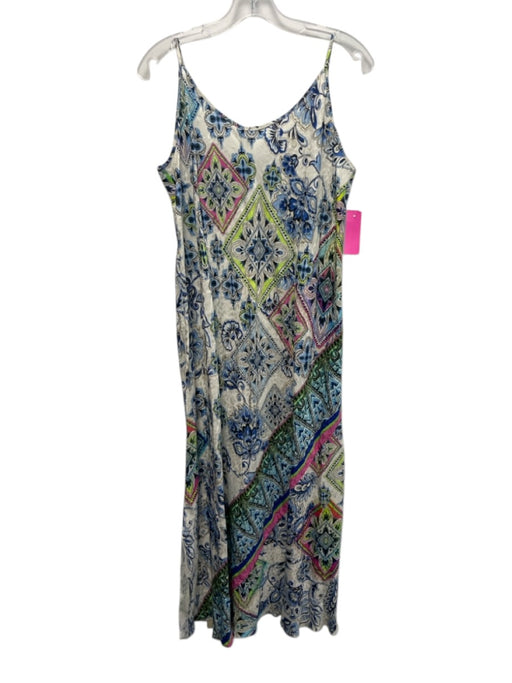 Johnny Was Size Large Blue, Pink, White Spaghetti Strap Floral Jacquard Dress Blue, Pink, White / Large