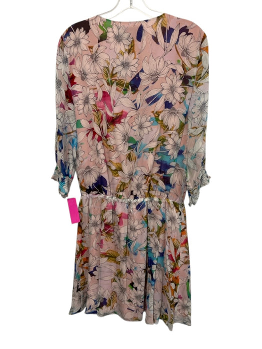 Nicole Miller Collection Size Large Pink, Blue, Green Silk Long Sleeve Dress Pink, Blue, Green / Large