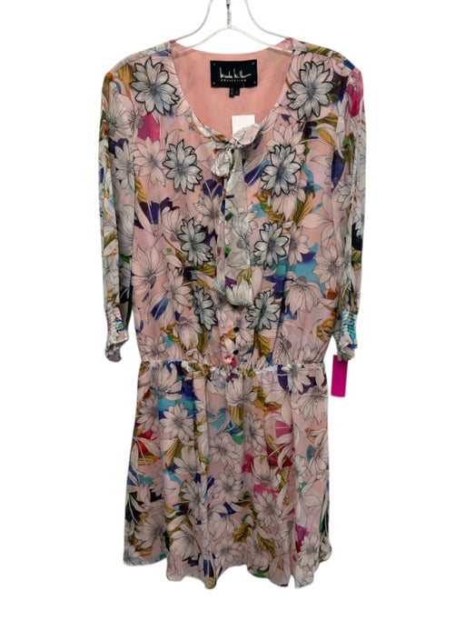 Nicole Miller Collection Size Large Pink, Blue, Green Silk Long Sleeve Dress Pink, Blue, Green / Large