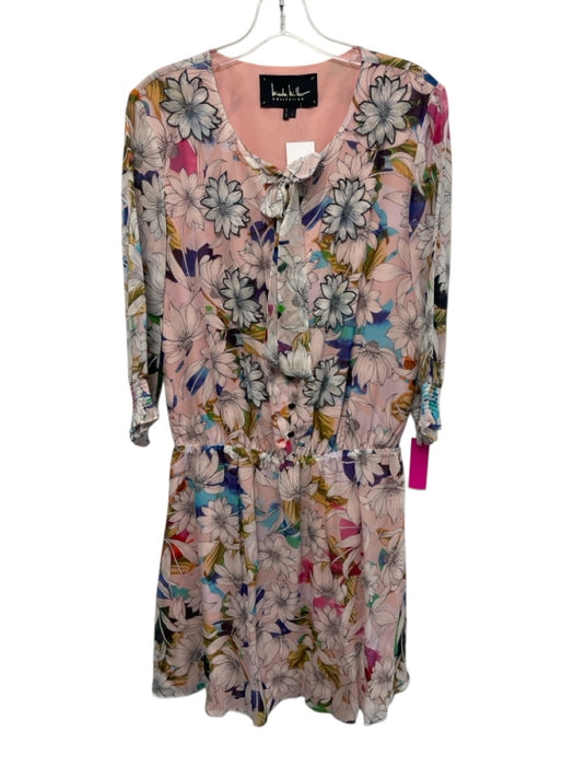 Nicole Miller Collection Size Large Pink, Blue, Green Silk Long Sleeve Dress Pink, Blue, Green / Large