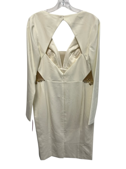 Marchesa Notte Size 12 Cream & Brown Polyester Blend Long Sleeve Floral Dress Cream & Brown / 12