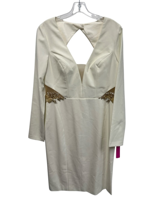 Marchesa Notte Size 12 Cream & Brown Polyester Blend Long Sleeve Floral Dress Cream & Brown / 12