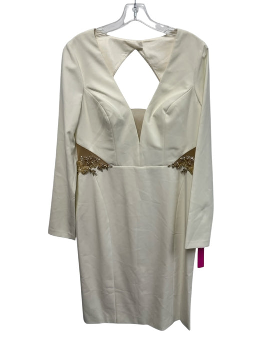 Marchesa Notte Size 12 Cream & Brown Polyester Blend Long Sleeve Floral Dress Cream & Brown / 12
