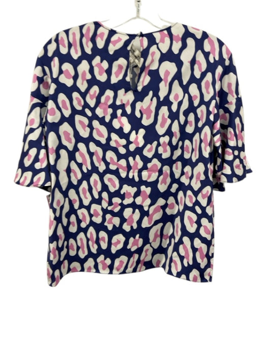 Diane Von Furstenberg Size 2 Navy, Pink, White Viscose Blend Leopard Top Navy, Pink, White / 2