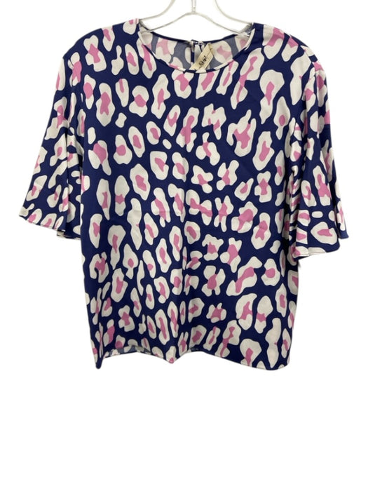 Diane Von Furstenberg Size 2 Navy, Pink, White Viscose Blend Leopard Top Navy, Pink, White / 2