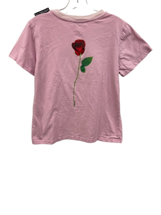 Balenciaga Size Large Pink Cotton Short Sleeve Rose Graphic Ringer Top Pink / Large