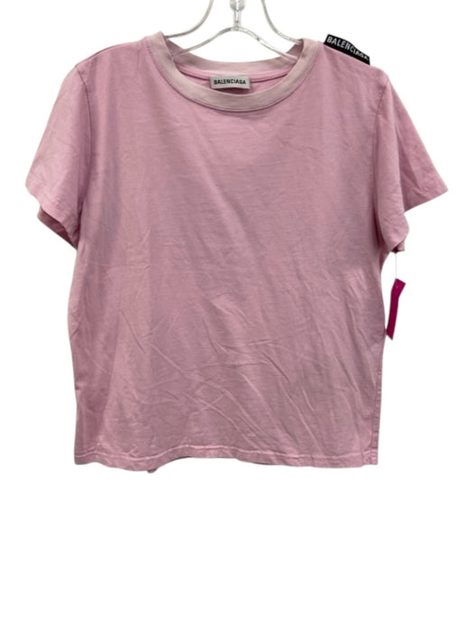 Balenciaga Size Large Pink Cotton Short Sleeve Rose Graphic Ringer Top Pink / Large