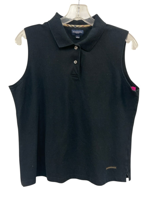 Burberry Golf Size XL Black Cotton Blend Sleeveless Tartan Plaid Polo Logo Top Black / XL
