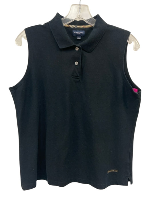 Burberry Golf Size XL Black Cotton Blend Sleeveless Tartan Plaid Polo Logo Top Black / XL