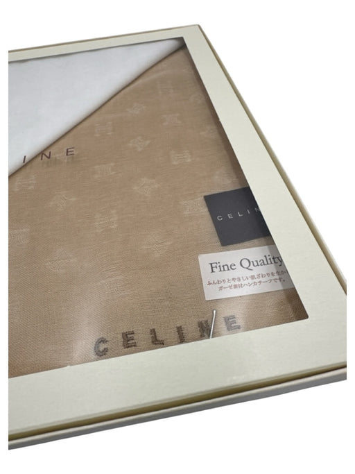 Celine White & Beige Linen Jacquard Triomphe Handkerchief 2 Piece scarf White & Beige