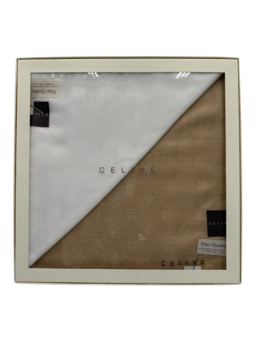 Celine White & Beige Linen Jacquard Triomphe Handkerchief 2 Piece scarf White & Beige
