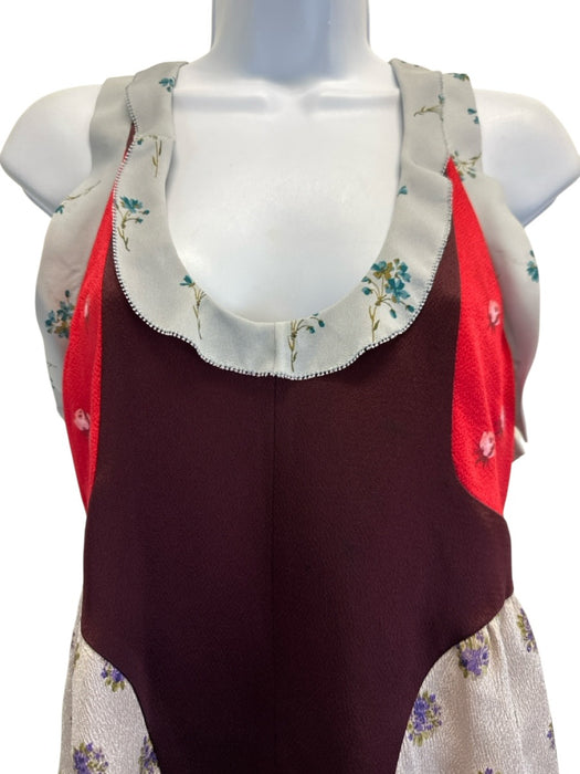 Valentino Size 38 Red, Pink & Blue Silk Floral Shimmer Detail Sleeveless Dress Red, Pink & Blue / 38
