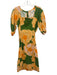 Eudon Choi Size 8 Green & Orange Cotton & Linen 1/2 Balloon Sleeve Floral Dress Green & Orange / 8
