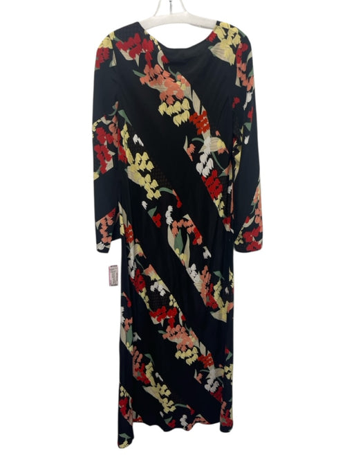 Rixo Size 8 Black, Red & Yellow Silk Floral Long Sleeve Diagonal Stripe Dress Black, Red & Yellow / 8