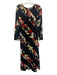 Rixo Size 8 Black, Red & Yellow Silk Floral Long Sleeve Diagonal Stripe Dress Black, Red & Yellow / 8