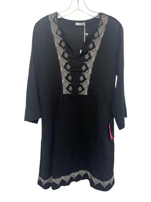 Calme Johnny Was Size S Black & Gray Cotton 3/4 Sleeve Swiss Dot V Neck Dress Black & Gray / S
