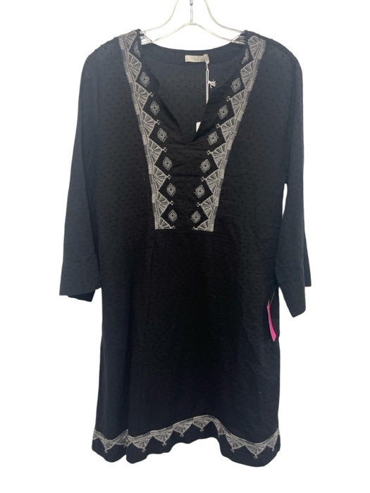 Calme Johnny Was Size S Black & Gray Cotton 3/4 Sleeve Swiss Dot V Neck Dress Black & Gray / S