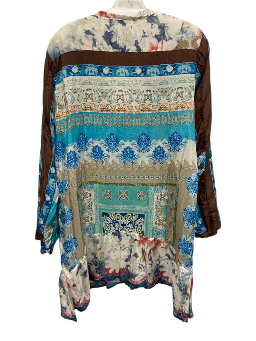 Johnny Was Size M Blue, Brown & Orange Silk Bandana Print Long Sleeve Dress Blue, Brown & Orange / M