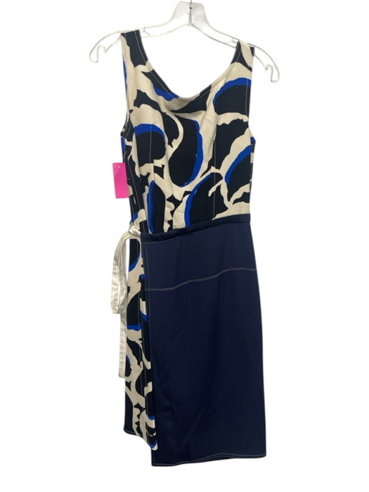 Marni Size 42 Blue, Black & Cream Viscose Sleeveless Wrap Detail Wrap Dress Blue, Black & Cream / 42