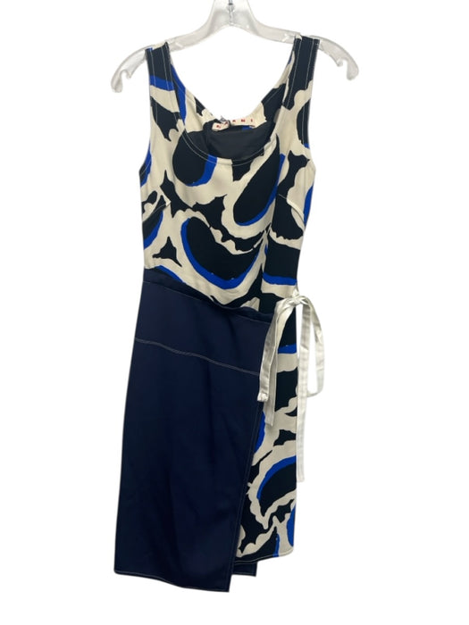 Marni Size 42 Blue, Black & Cream Viscose Sleeveless Wrap Detail Wrap Dress Blue, Black & Cream / 42