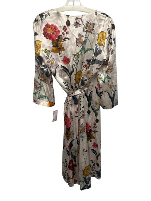 L'autre Chose Size 40 Cream White & Multi Silk Satin Floral Wrap Dress Cream White & Multi / 40