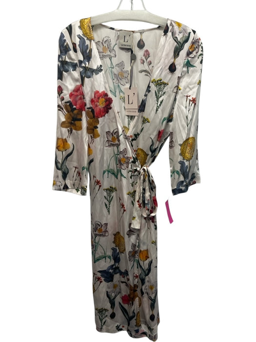 L'autre Chose Size 40 Cream White & Multi Silk Satin Floral Wrap Dress Cream White & Multi / 40