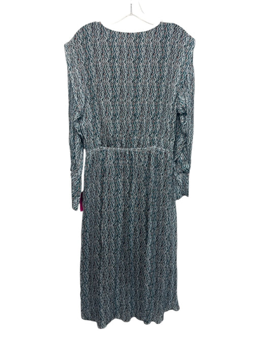 IRO Size 42 White, Teal & Orange Viscose Long Sleeve V Neck Geometric Dress White, Teal & Orange / 42