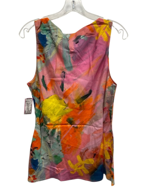 ROMY Size L Pink & Multi Viscose Blend Sleeveless V Neck Gathered Detail Top Pink & Multi / L