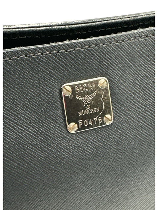 MCM Dark Slate Blue Saffiano Leather Zip Top Silver Tone Hardware Shoulder Bag Dark Slate Blue