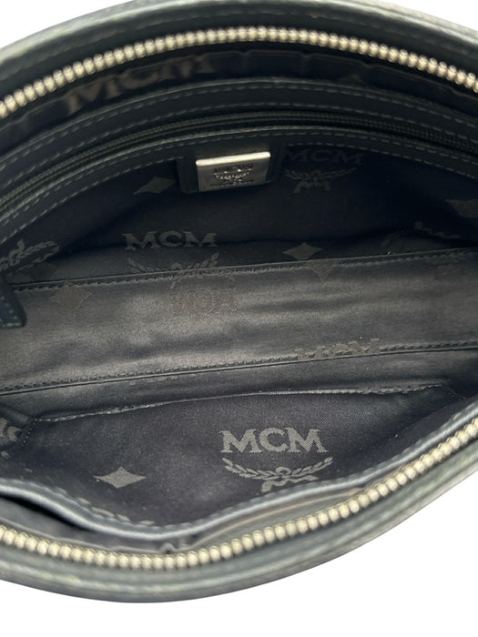 MCM Dark Slate Blue Saffiano Leather Zip Top Silver Tone Hardware Shoulder Bag Dark Slate Blue
