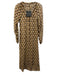 Icona Size 40 Tan, Brown, Black Polyester Long Sleeve Geometric Sheer Maxi Dress Tan, Brown, Black / 40