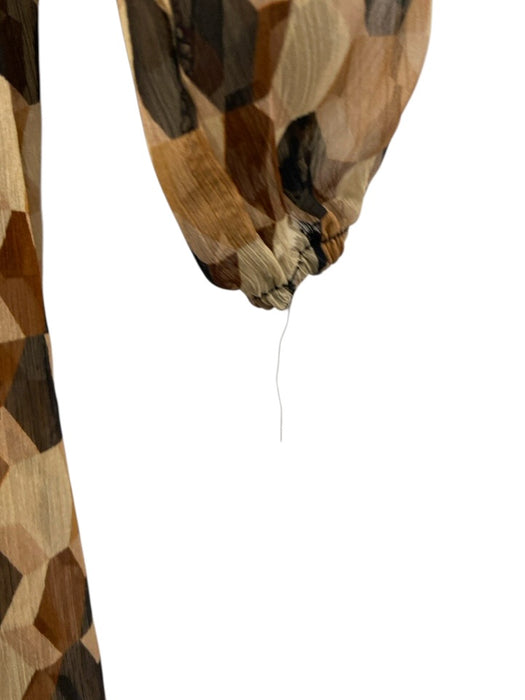 Icona Size 40 Tan, Brown, Black Polyester Long Sleeve Geometric Sheer Maxi Dress Tan, Brown, Black / 40