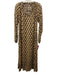 Icona Size 40 Tan, Brown, Black Polyester Long Sleeve Geometric Sheer Maxi Dress Tan, Brown, Black / 40