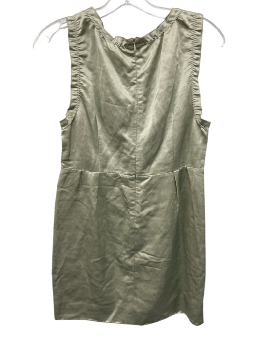 TELA Size S/42 Green Viscose & Linen Sleeve Cut Outs Shine Ruffle Pleats Dress Green / S/42