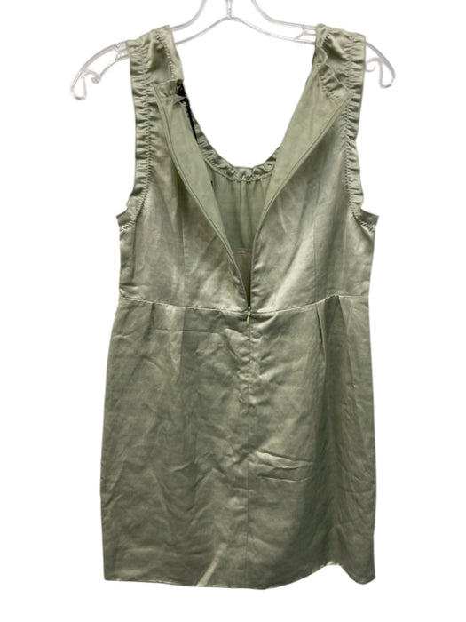 TELA Size S/42 Green Viscose & Linen Sleeve Cut Outs Shine Ruffle Pleats Dress Green / S/42