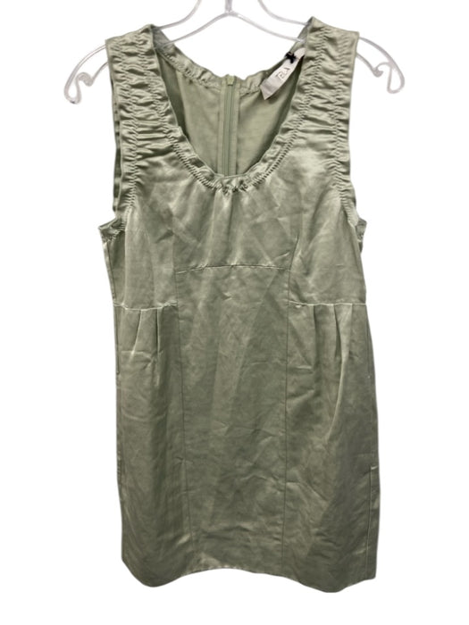 TELA Size S/42 Green Viscose & Linen Sleeve Cut Outs Shine Ruffle Pleats Dress Green / S/42