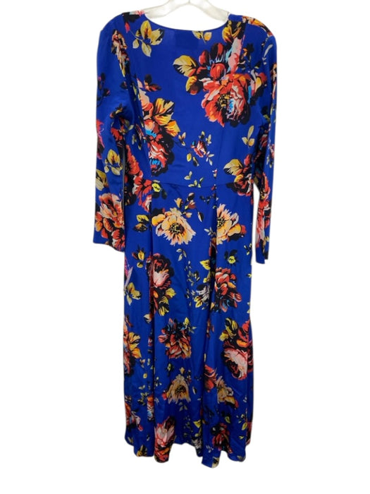 we are LEONE Size S/M Blue & Multi Silk Maxi Long Sleeve Floral Split neck Dress Blue & Multi / S/M